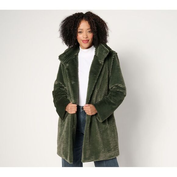Dennis Basso Women's Jacket Sz M Regular Faux Mink Anorak with Green A667573 - Picture 1 of 4